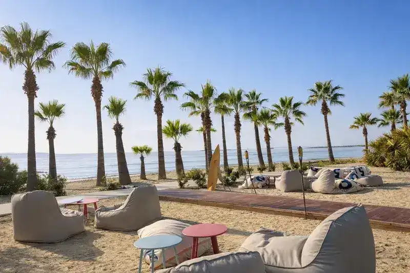 larnaca cyprus beachfront palm lounge sea view
