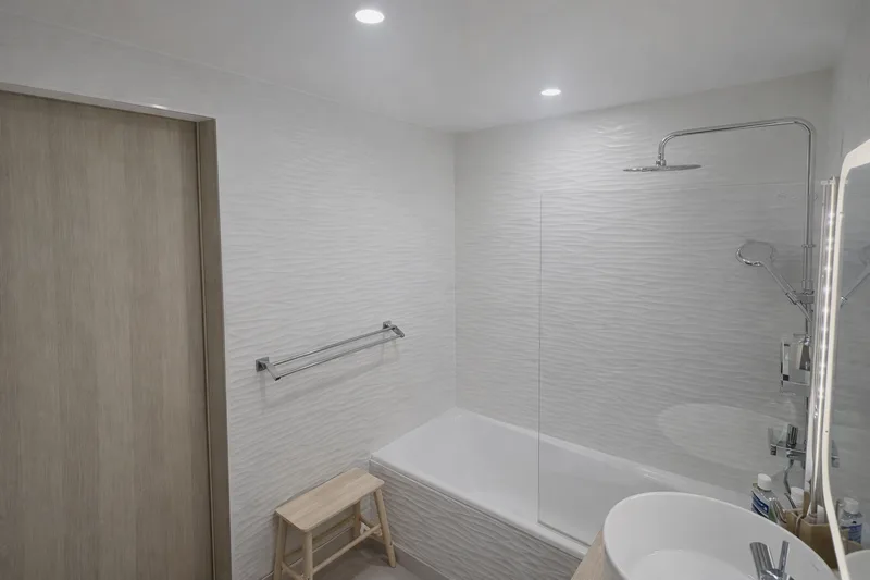 beachhouse cyprus modern bathroom bathtub shower minimal clean interior