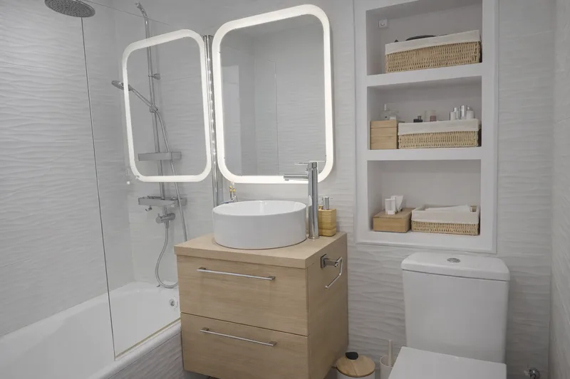 beachhouse cyprus modern bathroom vanity led mirror shower clean interior